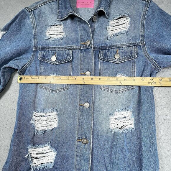 Azalea Wang Jacket Distressed Denim Women’s Large Long Stylish - Picture 7 of 12